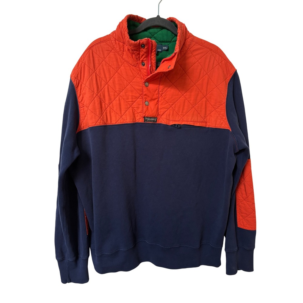 Vintage Polo Ralph Lauren Kayak Club Blue Orange Quilted Quarter Zip Sweater XXL